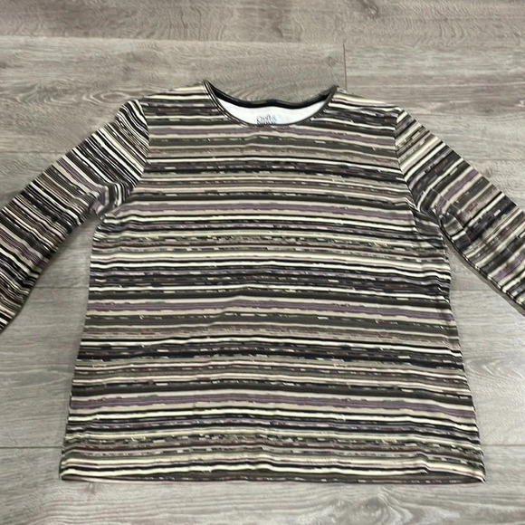🌸 Croft & Barrow Crewneck Long Sleeve Striped Top L - Picture 4 of 14